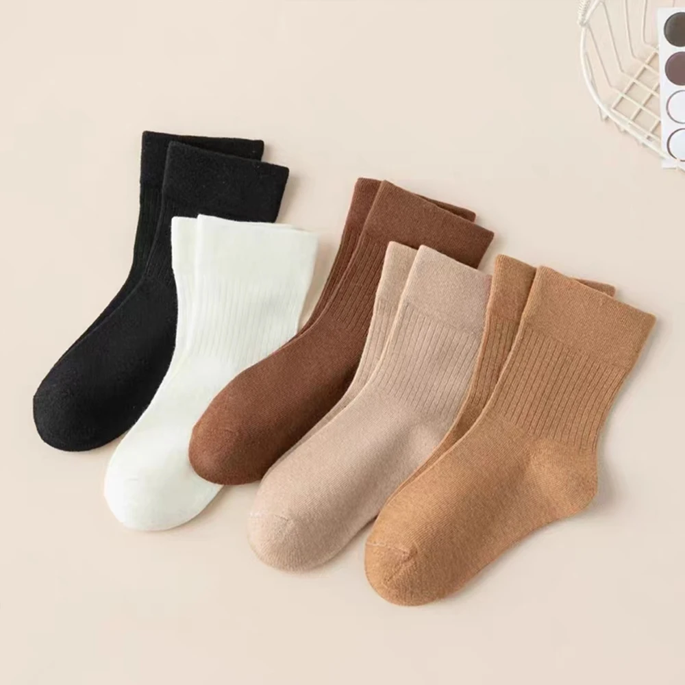 5Pairs 1-16Years Children\'s Warm Mid-tube Socks Soft Fabric Increased Sock Tube Plant-Based Printing and Dyeing Winter White