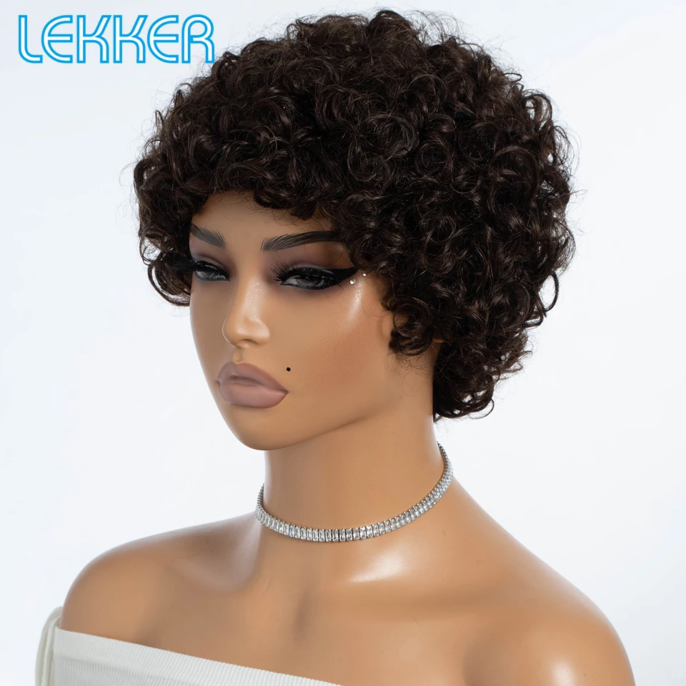 Lekker Ready to Wear Short Pixie Afro Kinky Curly Bob Human Hair Wigs For Women Brazilian Remy Hair Natural Curly Glueless Wigs