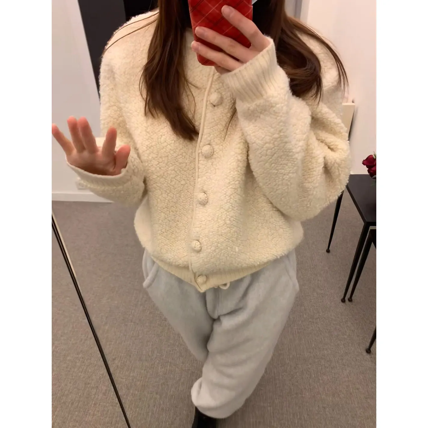 East Gate Noting Written Retro Vielseitiger ort Furry Jaet Damenpullover Oberbekleidung Normaler dünner Wollstoff