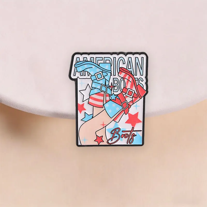 Amerikanische Stiefel Sternenförmige Cowgirl Emaille-Anstecknadel Retro Mode Abzeichen Brosche für USA Unabhängigkeitstag Rucksack Revers Schmuck Geschenk – Detail 5