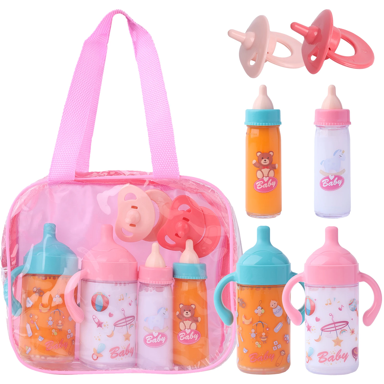 

Large Size Baby Doll Feeding Bottle Set 6 Piece Baby Care Toy Stroller 2pcs Milk&Juice Bottles With Toy Pacifier For Baby Dolls