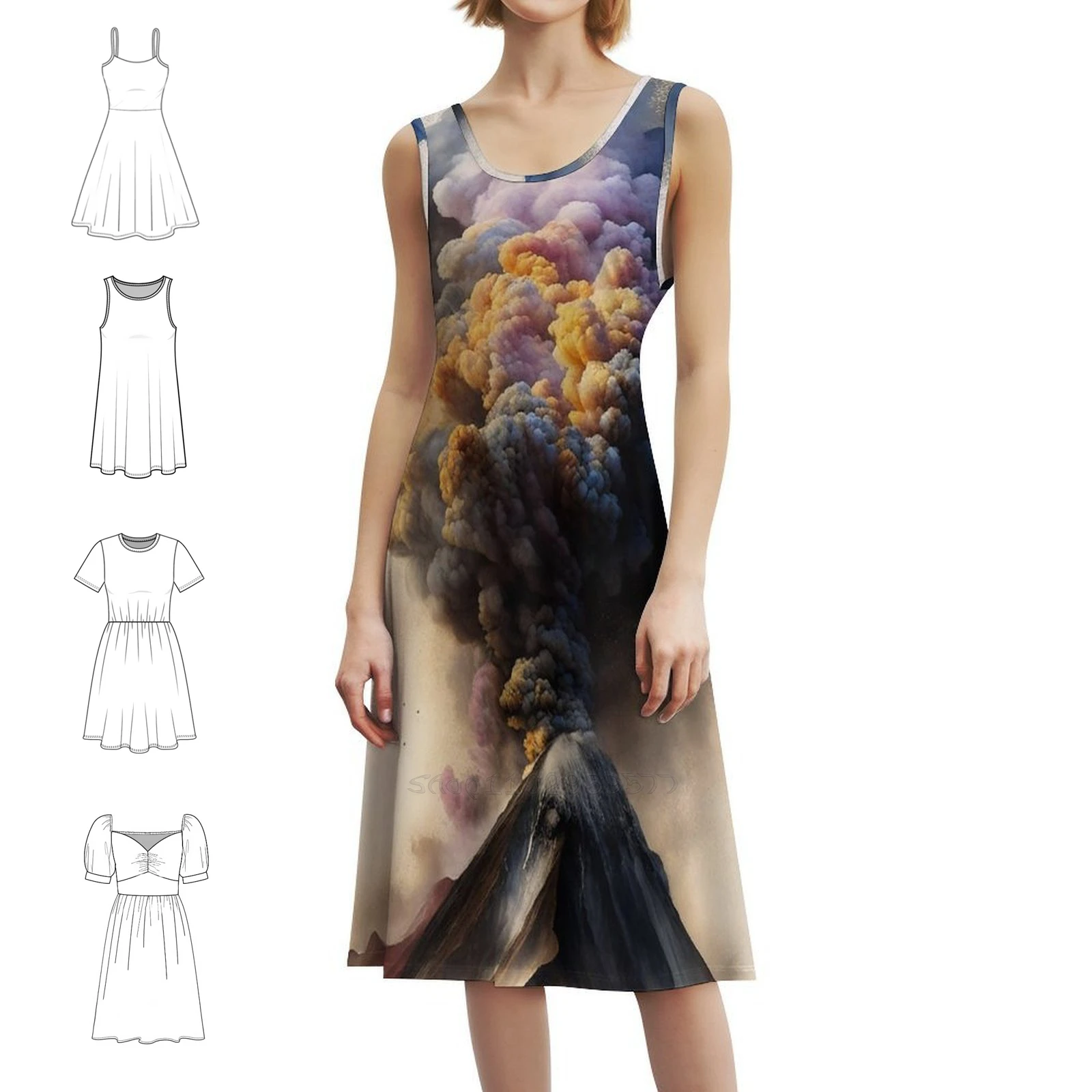 

An Active Volcano Sweetheart Neckline Dress Elegant Summer Party Dress For Women Volcano Art Volcanic Eruption Painting Female