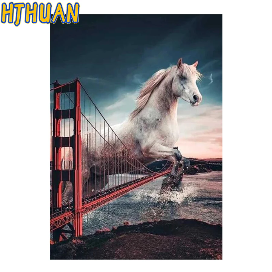 

Diamond Painting Cross Stitch Fantasy horse across the bridge Diamond Mosaic Animal Embroidery Handmade New Arrival Home Decor