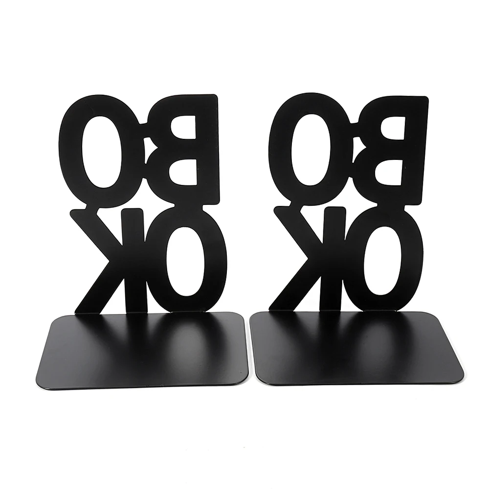 Simple English Letter Book Shape Bookend Black Heavy Duty Books Stopper Stand Decor for Bookshelf Graduation Birthday Gifts