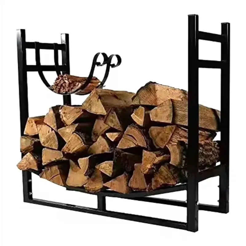 Modern Outdoors Garden Iron Metal Firewood Storage Racks with Hooks Black