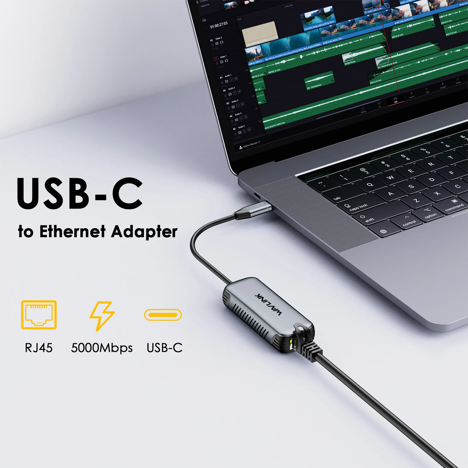 Imagem -03 - Wavlink-adaptador de Rede Ethernet Usb c a 5gbps Rj45 Gigabit sem Driver para Laptop Windows 10 11 Mac os 11