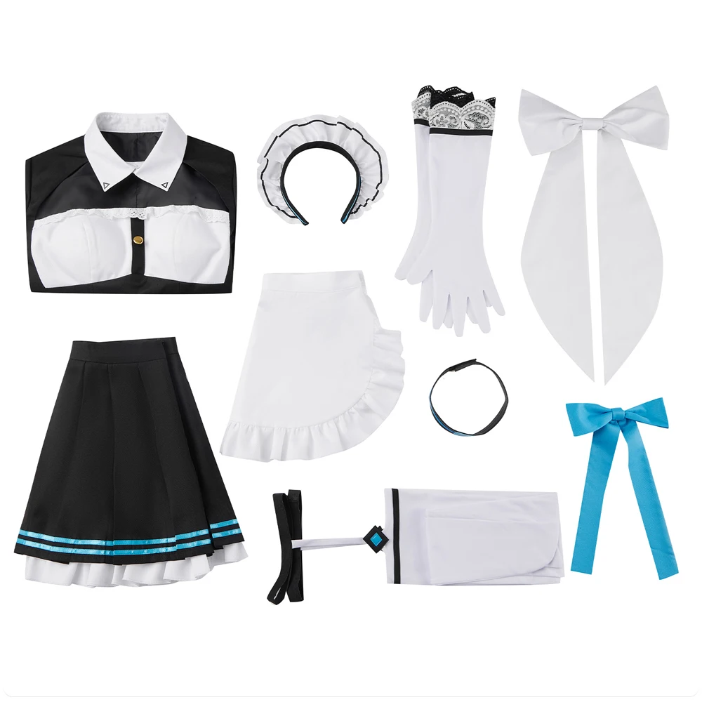 Blaues Archiv Itinose Asena Cosplay Kostüm Dienst mädchen Kleid für Frauen Mädchen Halloween Party Karneval Rollenspiel Outfits Perücke Halo Schuhe