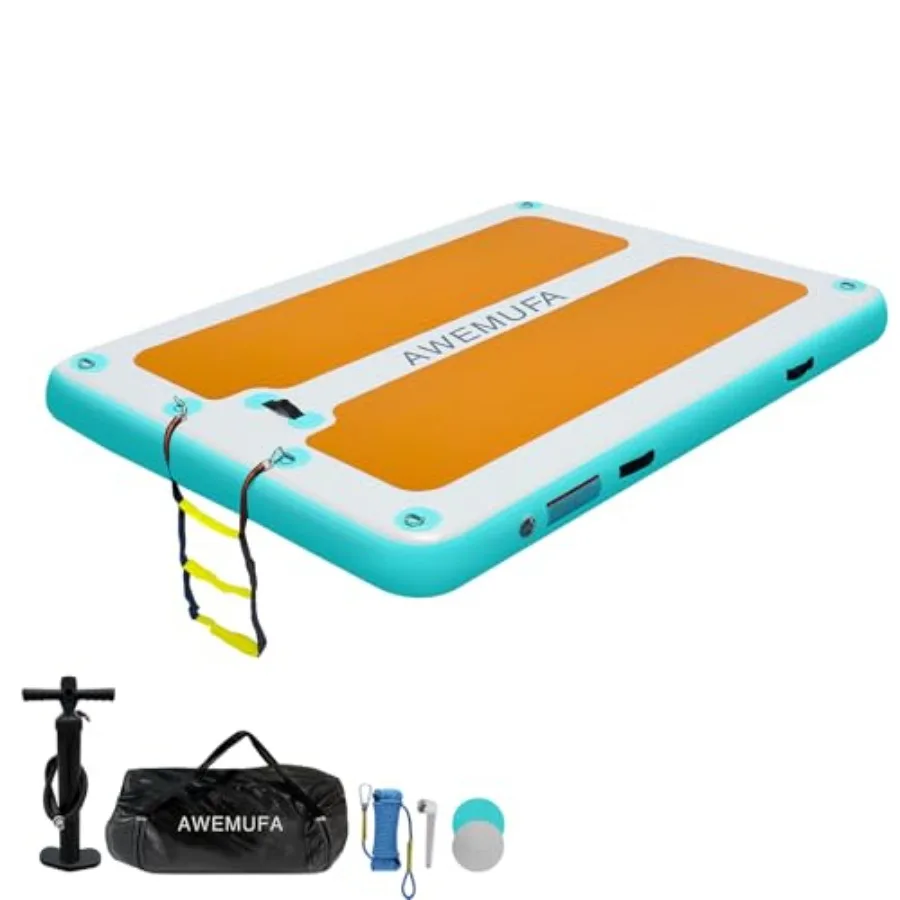 

Inflatable Floating Dock with Ramp 5ft-10ft Large Raft for Pool Ocean Beach Boat Parties Blue Heavy Duty PVC Material Durable a