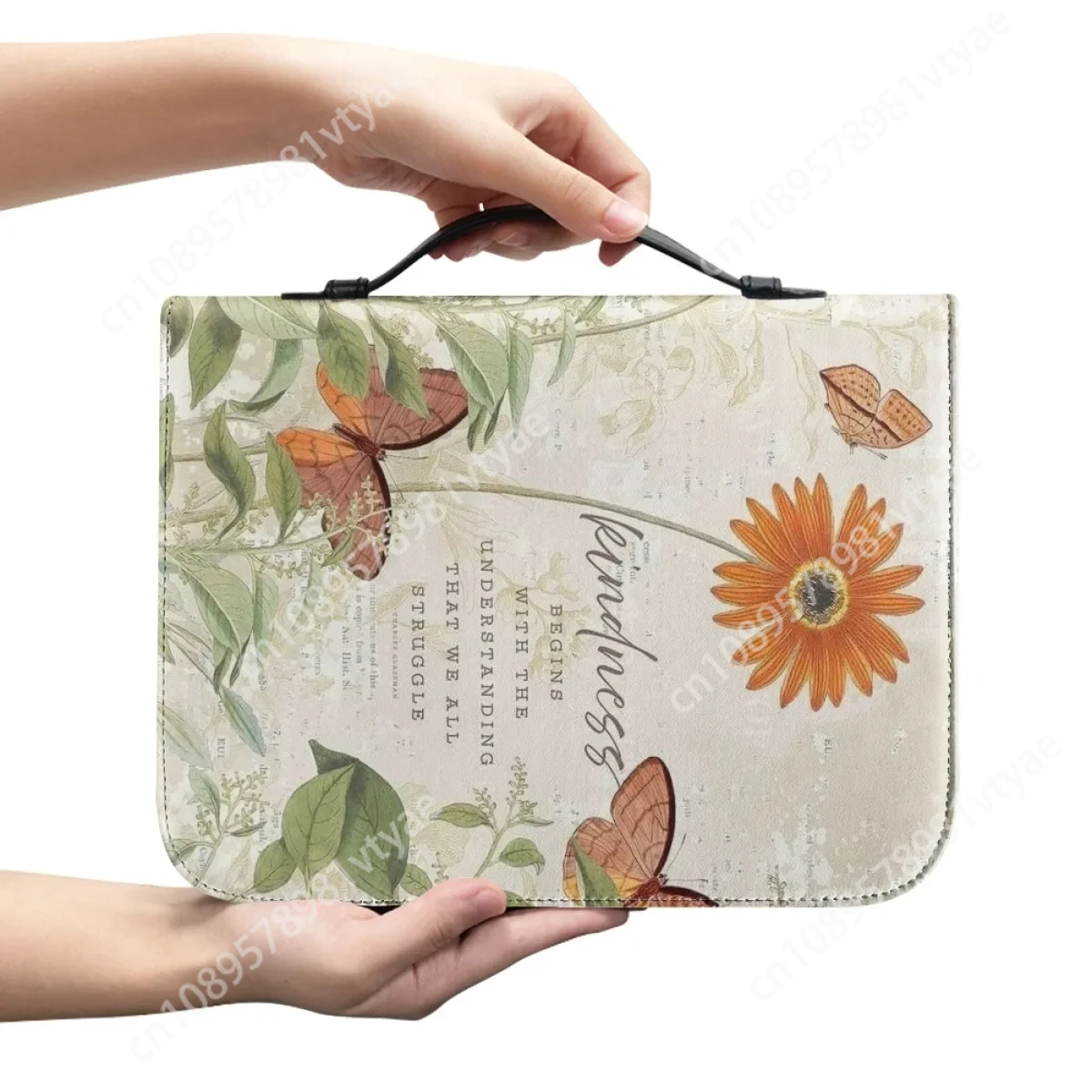 Sunflower Butterfly Design Travel Bible Carrying Case Organizer Pockets Handle Zipper Luxury New Fashion 2023 Bible Cover Women