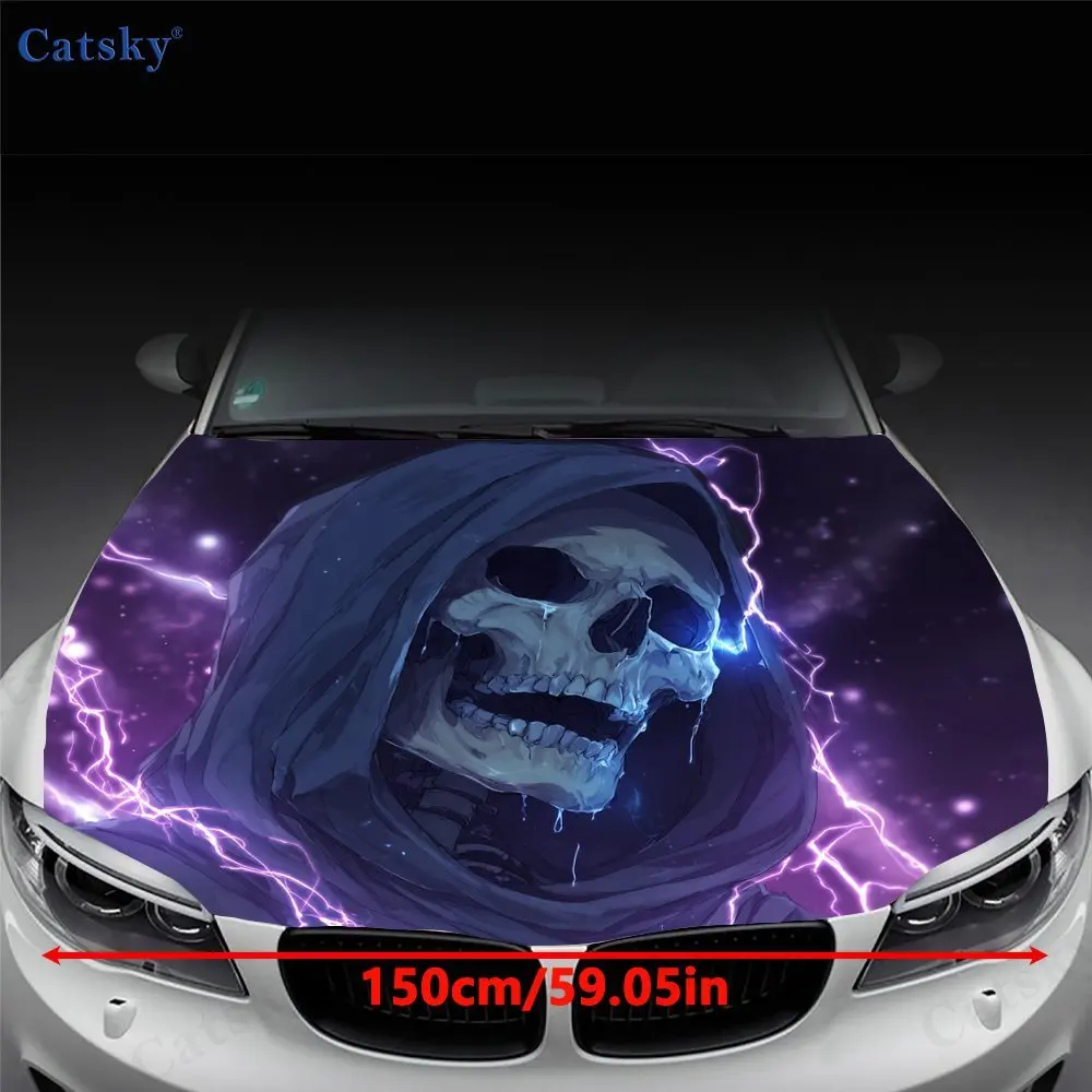 الأرجواني البرق الجمجمة غطاء السيارة ملصقات مصورة التفاف الفينيل فيلم غطاء المحرك الشارات ملصق غطاء السيارة طبقة رقيقة واقية #2