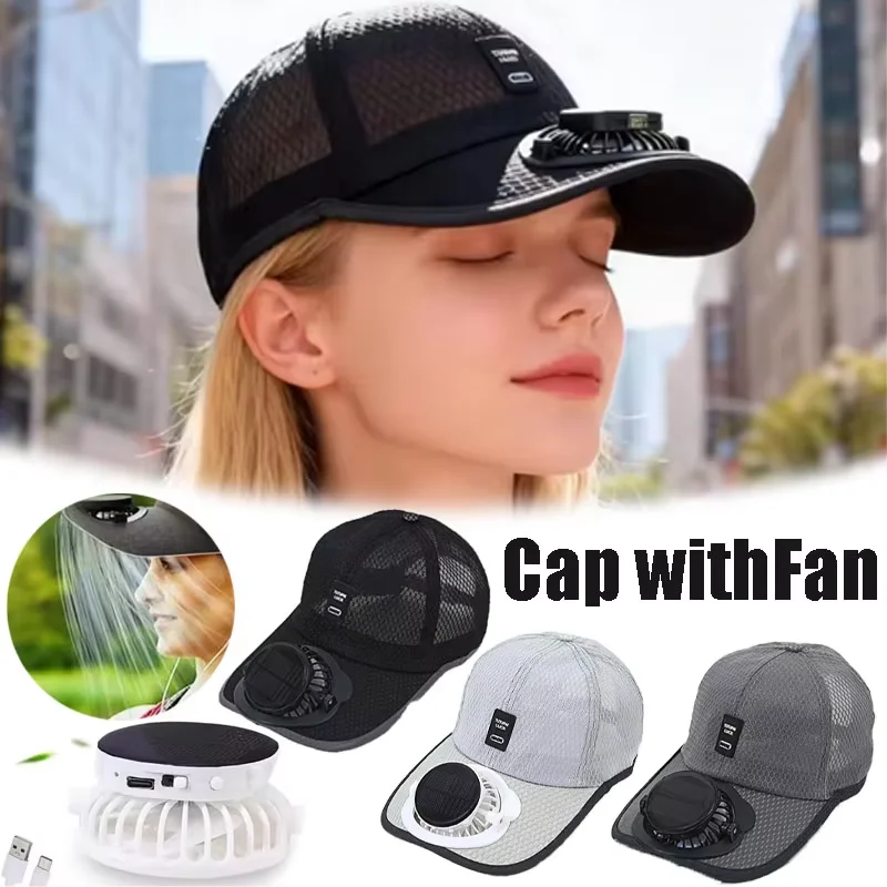 Solar Charging Fan Hat - Breathable Mesh UV Protection Baseball Cap for Men Women, Summer Outdoor Sun Hat