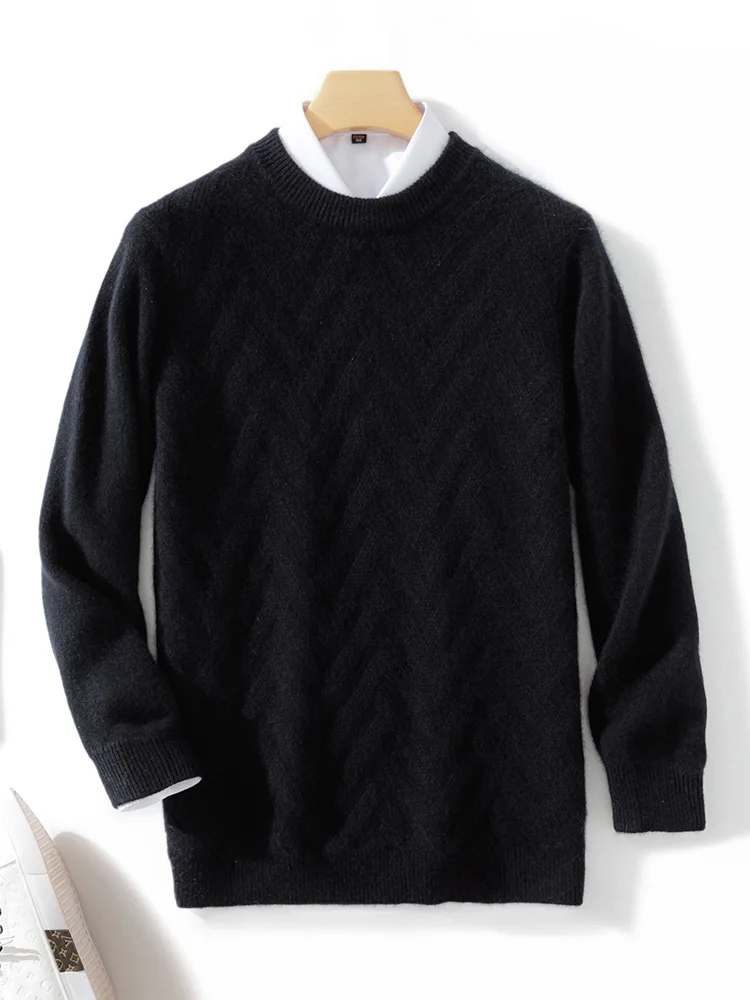 Autumn Winter Men's Wool Pullover O-neck Long Sleeve Cashmere Sweater 100% Merino Wool Knitwear Basic Smart Casual Clothing Tops