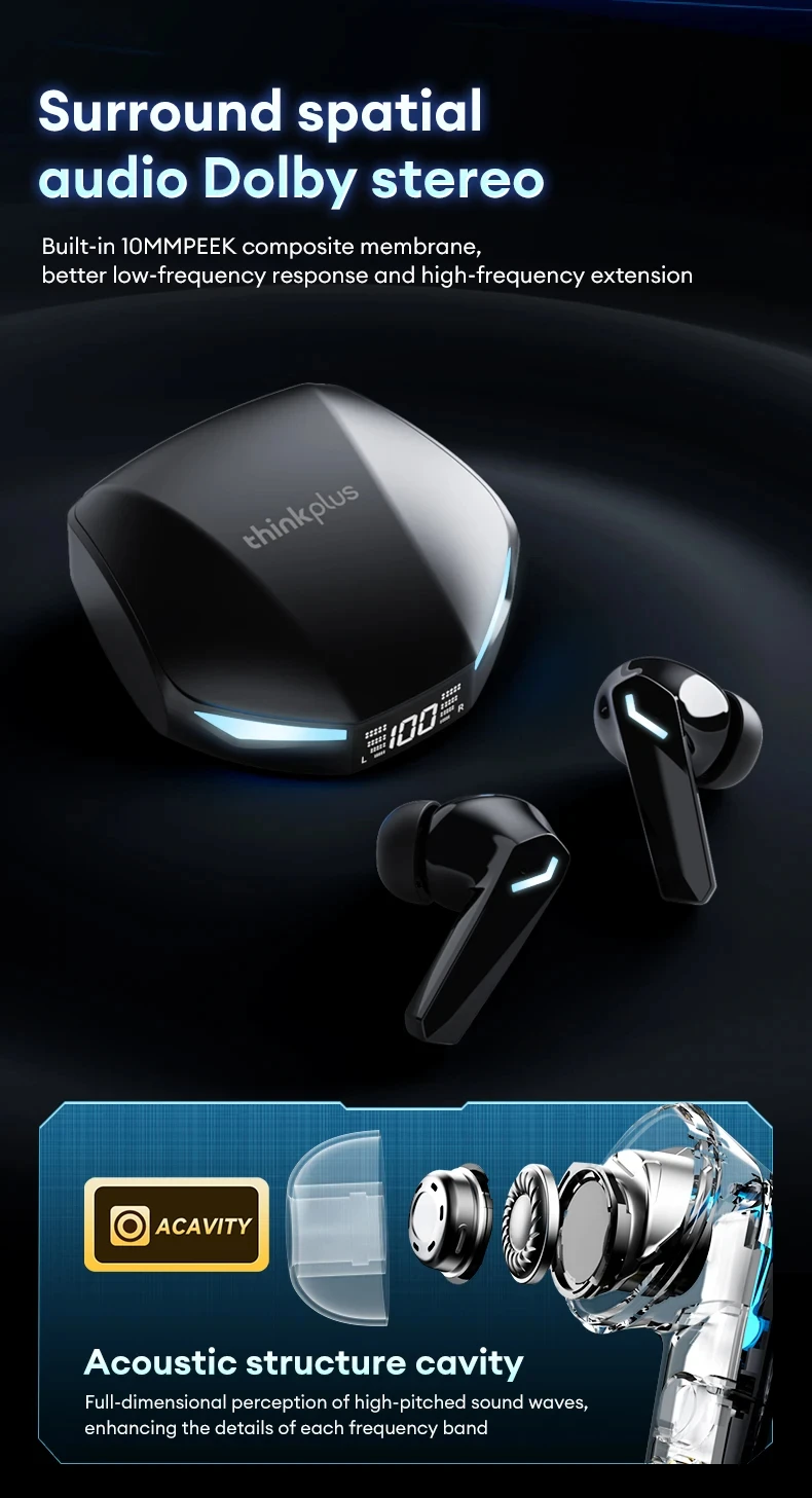 Choice Lenovo XT53 Upgrade Bluetooth 5.4 Earphone Low Latency Wireless Gaming Earbuds LED Display Waterproof Headphones with Mic