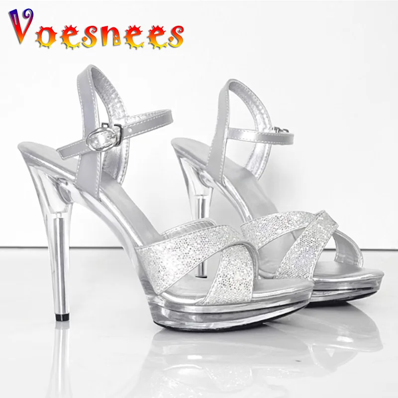 

New Patent Leather High Heels 2023 Fashion Buckle Strap Party Pumps 12CM Female Crystal Sandals Summer Women Shiny Wedding Shoes