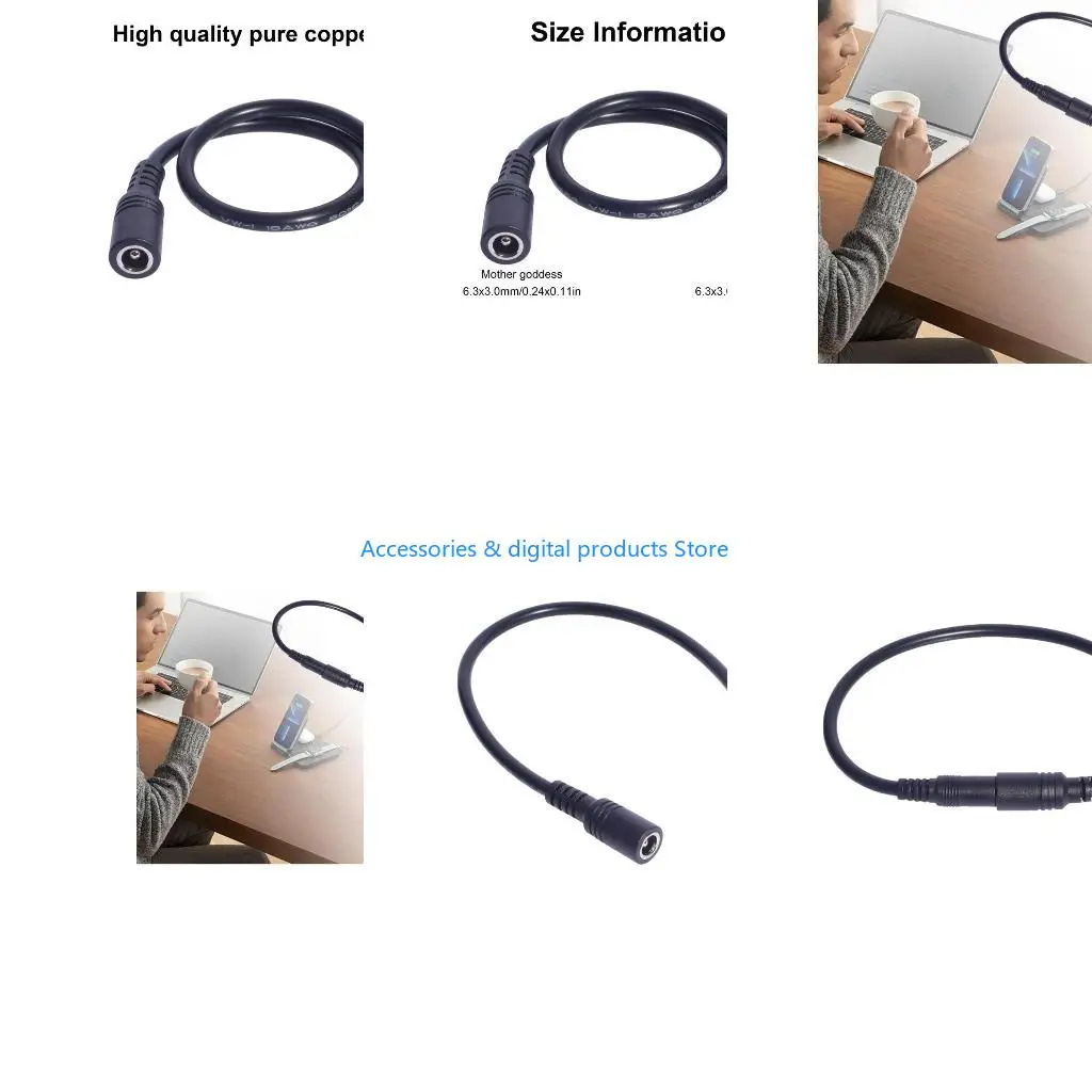 77JD DC6.3x3.0mm Male to Female Extension Cord Power Wire for Notebook Power Supply