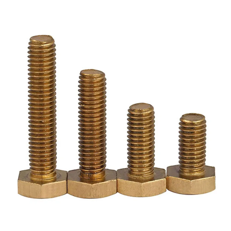 DIN933 GB5783 Solid Copper Brass External Hex Outside Hexagon Head Cap Screw M3 M4 M5 M6 M8 M10 M12 Bolt Thread Length 6-100mm