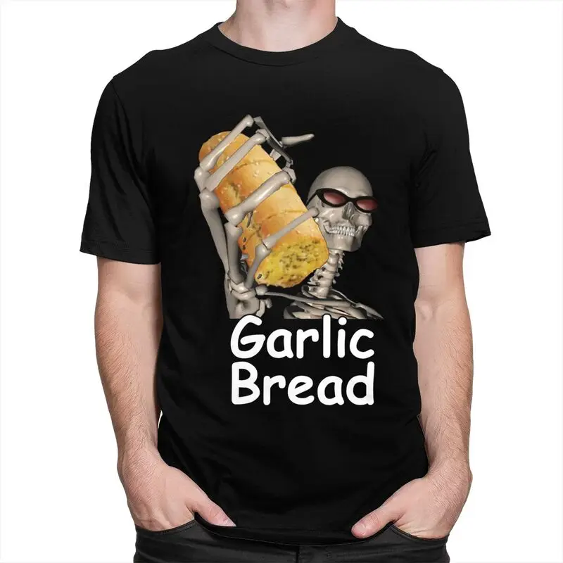 Custom Trendy Garlic Bread Skeleton Evil Skeleton Funny Meme T Shirt Men Pure Cotton T-shirt Leisure Tees Streetwear Tshirts