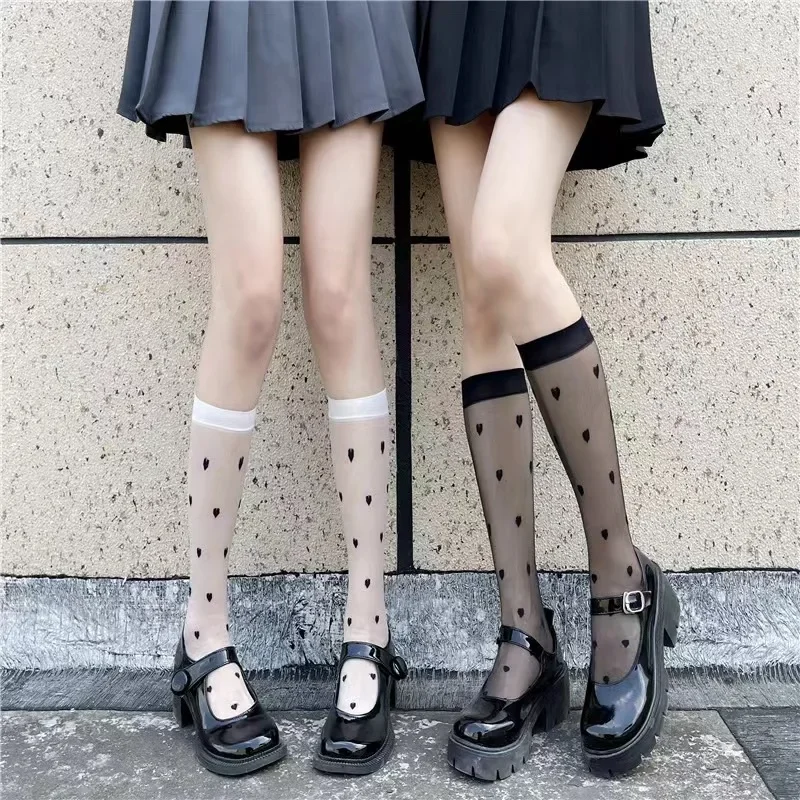 Love Leg Socks Girls Children Cute Student Knee Long Sock Women Heart-shaped Skin Penetrating Thin Elastic Stockings JK Leggings