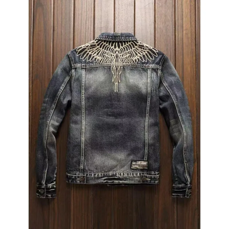 United States Retro Light Luxury Men's Denim Coat Fashion Brand Street Handsome Classic Embroidery Spring and Autumn Slim Jacket