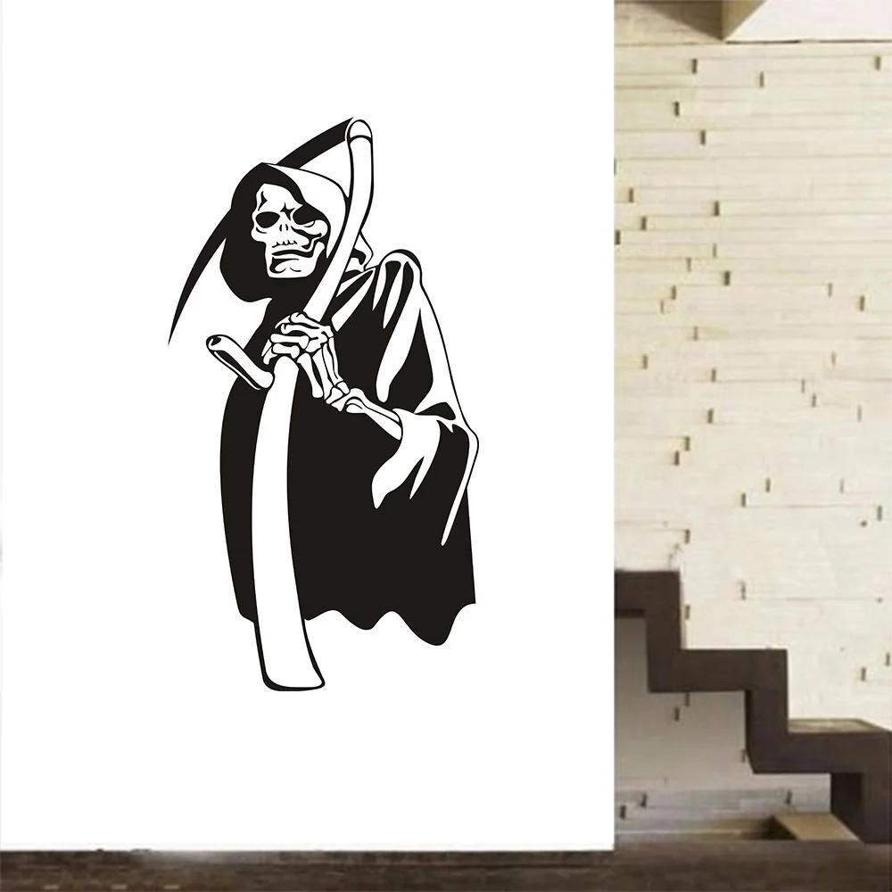 Happy Halloween The Reaper Skull Graphic Living Room Vinyl Carving Wall Decal Sticker for Holiday party Home Window Decoration