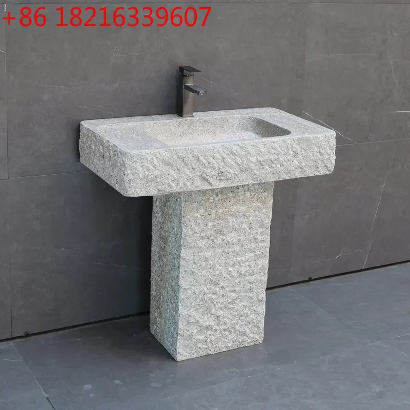 YAO Outdoor Marble Wash Basin Natural Stone Sink Integrated Courtyard Pool Balcony Column Basin for Household Use