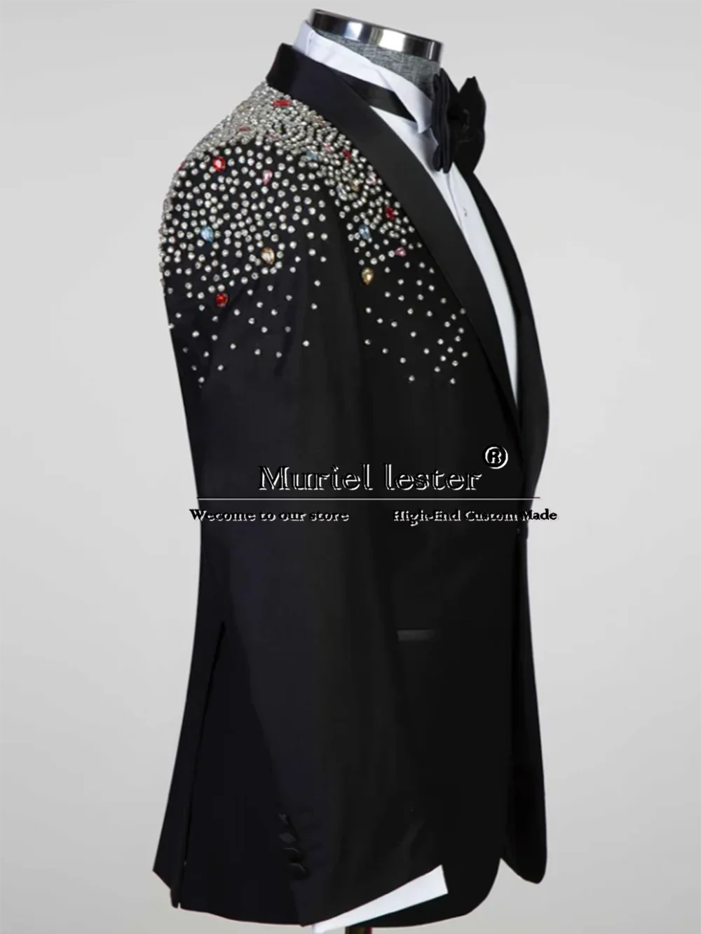 Latest Design Crystals Beaded Sutis Men Slim FIt Single Breasted Prom Blazer Custom Made Man Formal Party Groom Tuxedo Elegant