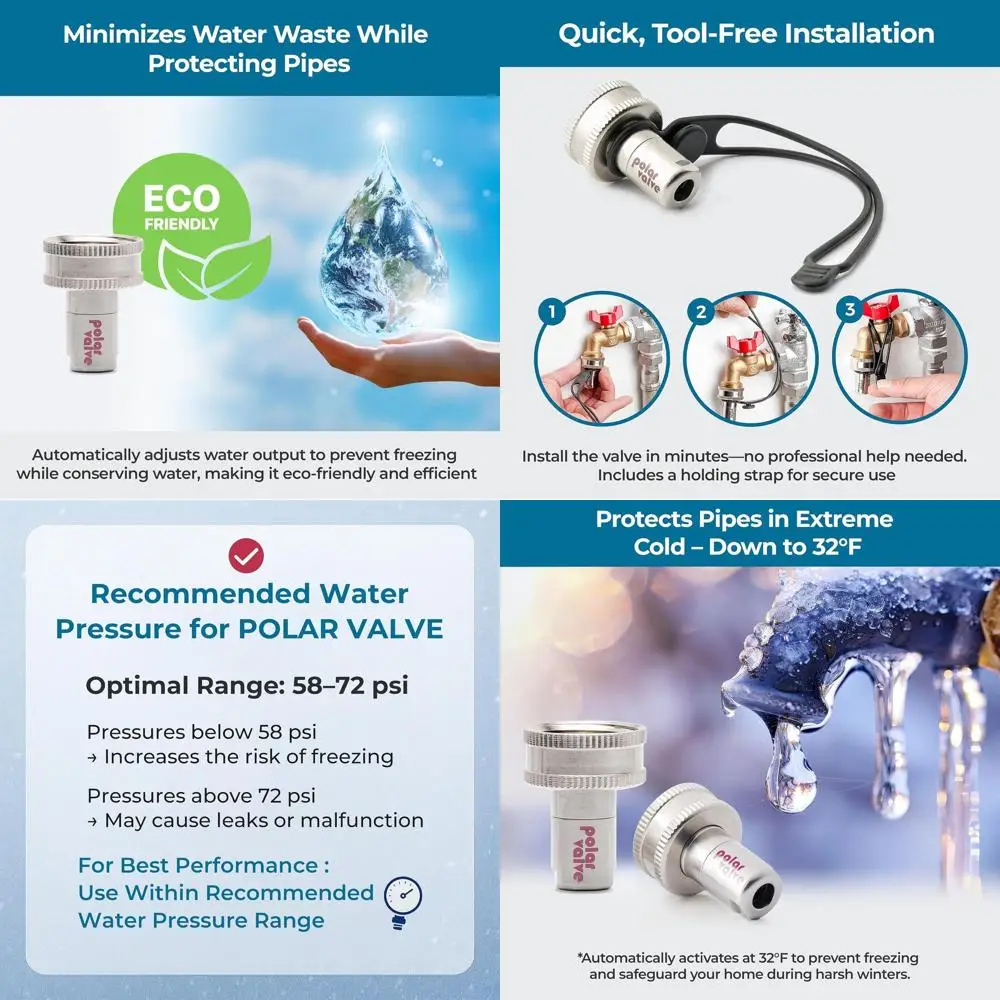 

Winter-Ready Outdoor Faucet with Auto Temp Control, Stainless Steel & Nitinol, Easy Install, Water-Saving