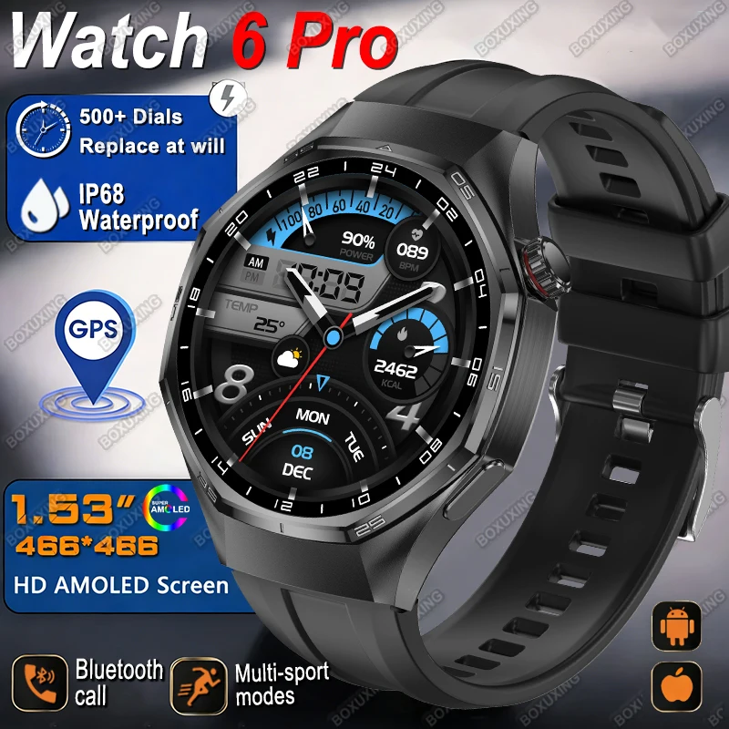 Nouvelle Montre Connectée 6 Pro GPS 2026 pour Hommes, Sport et Fitness, Écran AMOLED, Moniteur de Santé, Appel Bluetooth, Étanche IP68