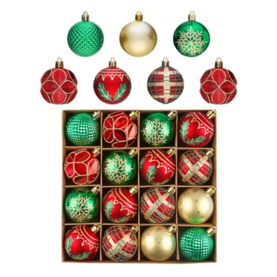 

Christmas Ball Ornaments Set for Tree Decorations, 16ct 2.36" Traditional Woodland Shatterproof Plastic Xmas Balls Decor Hangin
