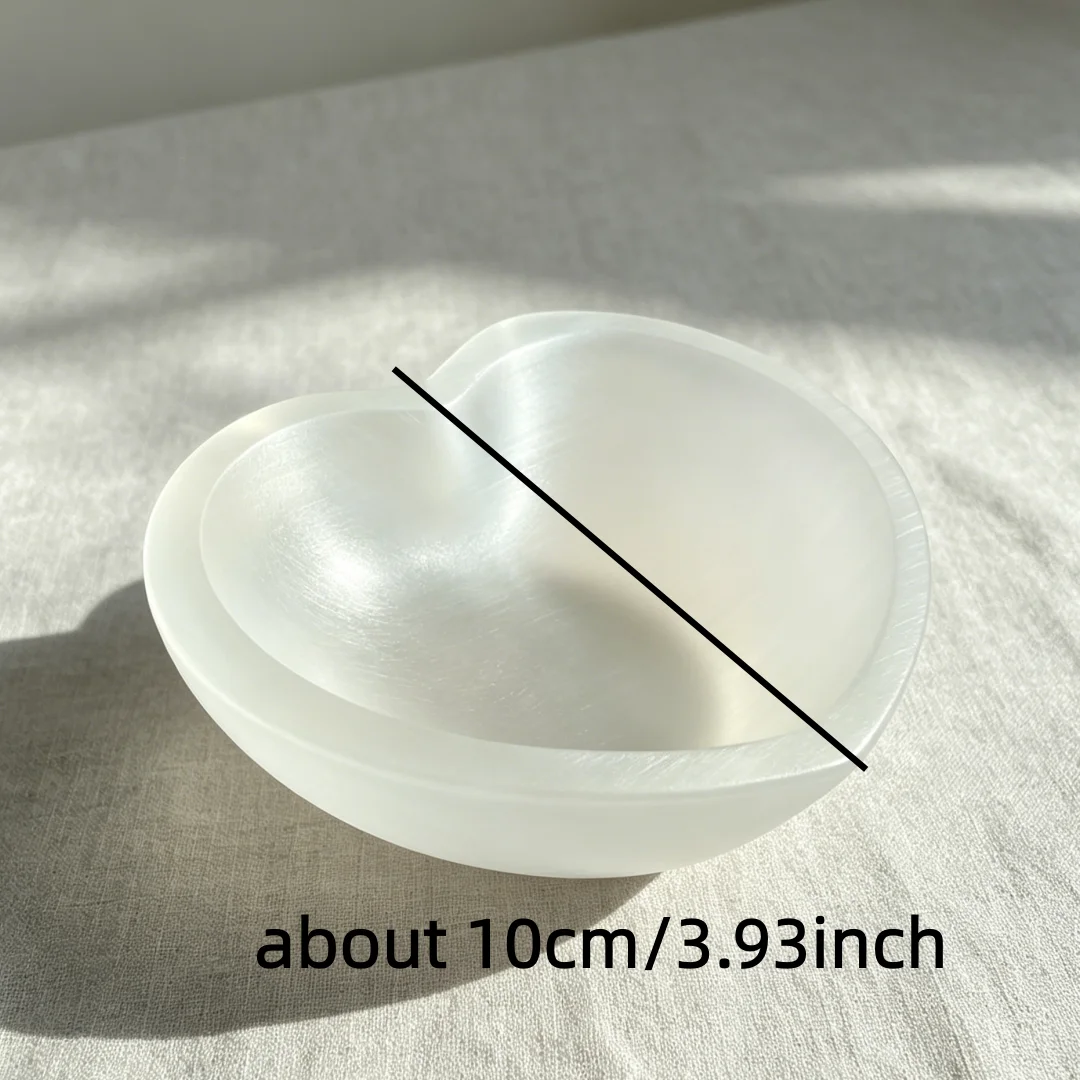 1pc Selenite Bowl Plate Ornament, Heart-shaped Carved Quartz Crystal,Gift for Friend, Office Bedroom Living Room Home Decoration - view 4