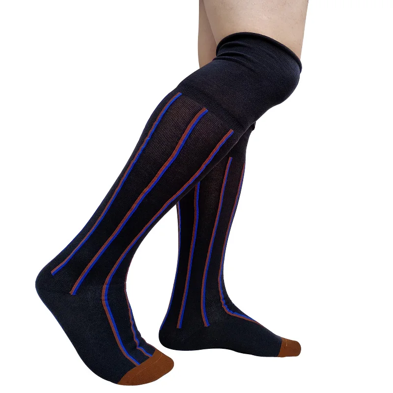 Striped Over Knee Mens Socks Long Tube High Quality Softy Breathable Sexy  Stocking Formal Dress Suit Business Socks