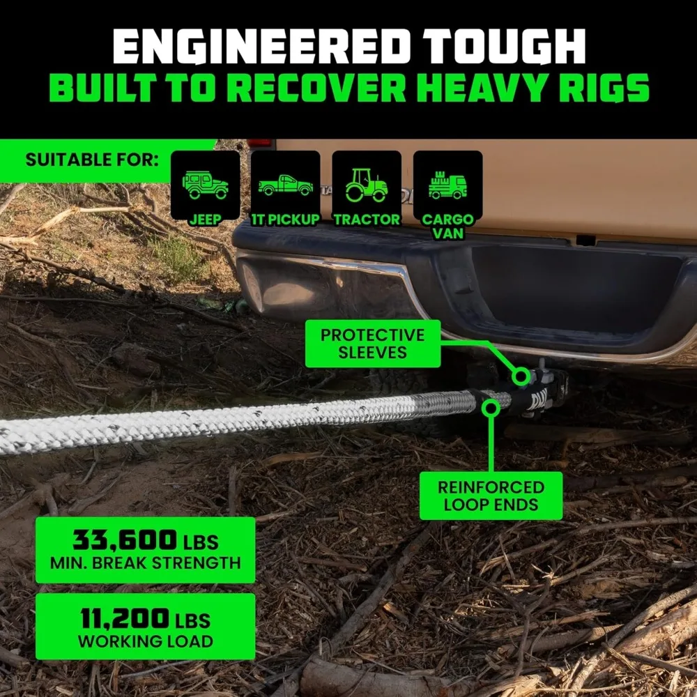 حبل سحب للانتعاش الحركي عالي التحمل للمركبات على الطرق الوعرة، مناسب لمركبات UTV وATVs والشاحنات والسيارات والجرارات - مطاطي ممتاز #4