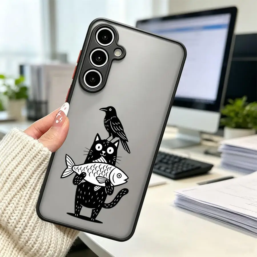 Cat Bird Art Phone Cover Case for Samsung Galaxy A56 A55 A34 A36 A16 A15 A53 A35 A52S A72 A54 A23 A73 A33 A17 A52