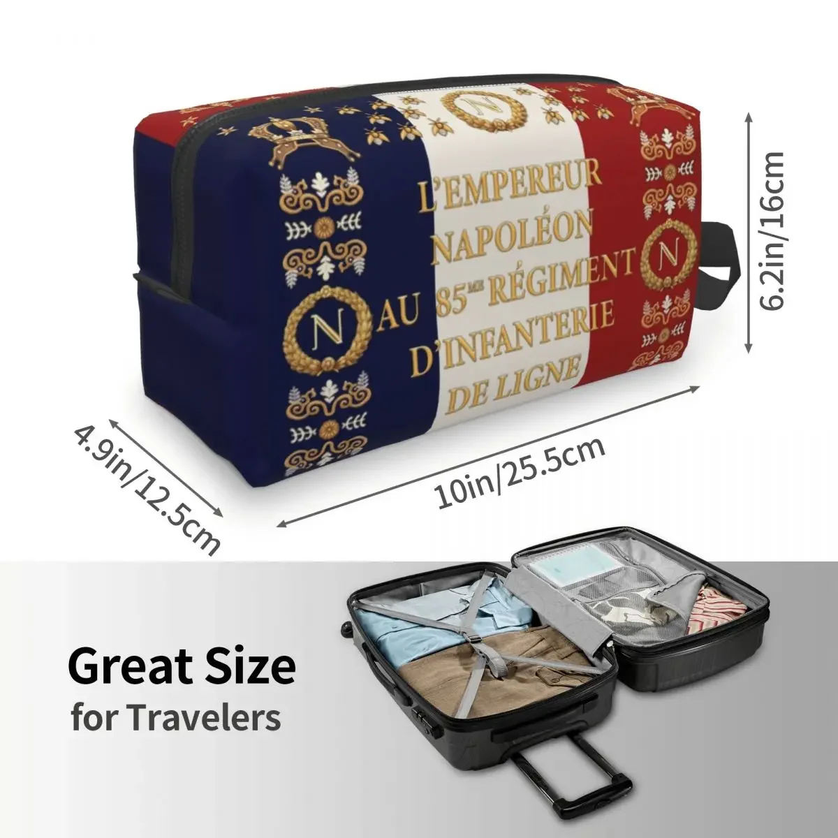 Fashion Napoleonic French 85th Regimental Flag REMASTERED Travel Toiletry Bag Cosmetic Makeup Organizer Beauty Storage Dopp Kit