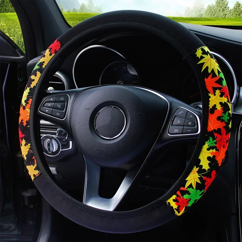 Car Steering Wheel Cover 38cm Universal Elastic National Wind Linen Handle Steering Wheel Cover Breathable Non-slip Accessories