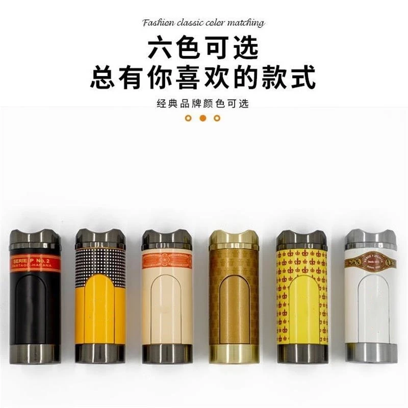 New Brand Six Color Triple Flame Fire Cigar Lighter with Gift Box