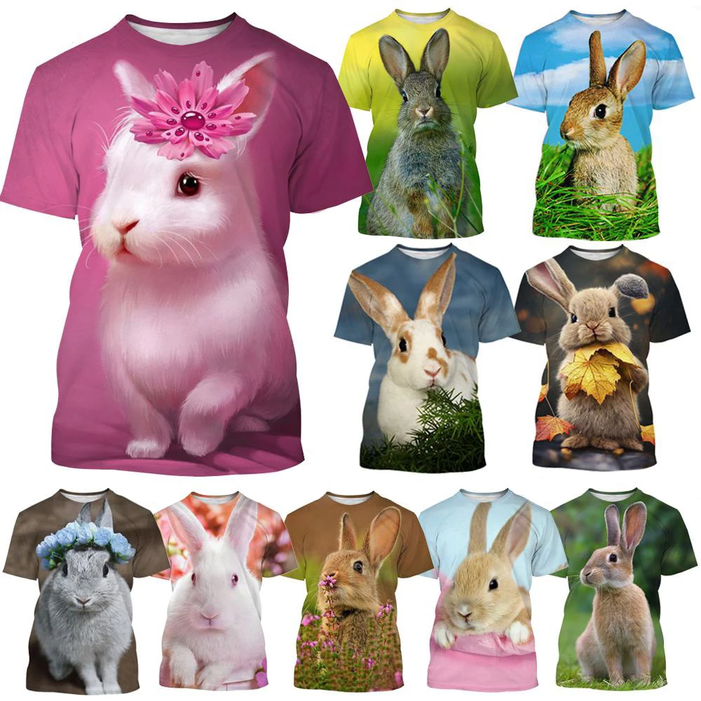 New Fashion Animal Rabbit 3D Printed T-shirt Men's and Women's Summer Casual Short Sleeve Crewneck Shirt Top