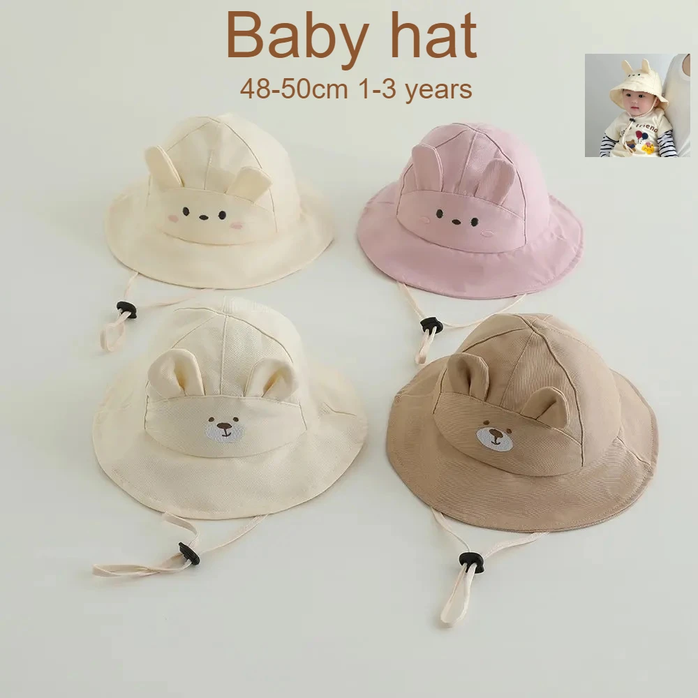 Baby Girls Sun Hat 48-50cm Cotton Panama Kids Bucket Hat UV Protection Baby Beach Hat Boys Girls Spring Summer Cute Ear Design