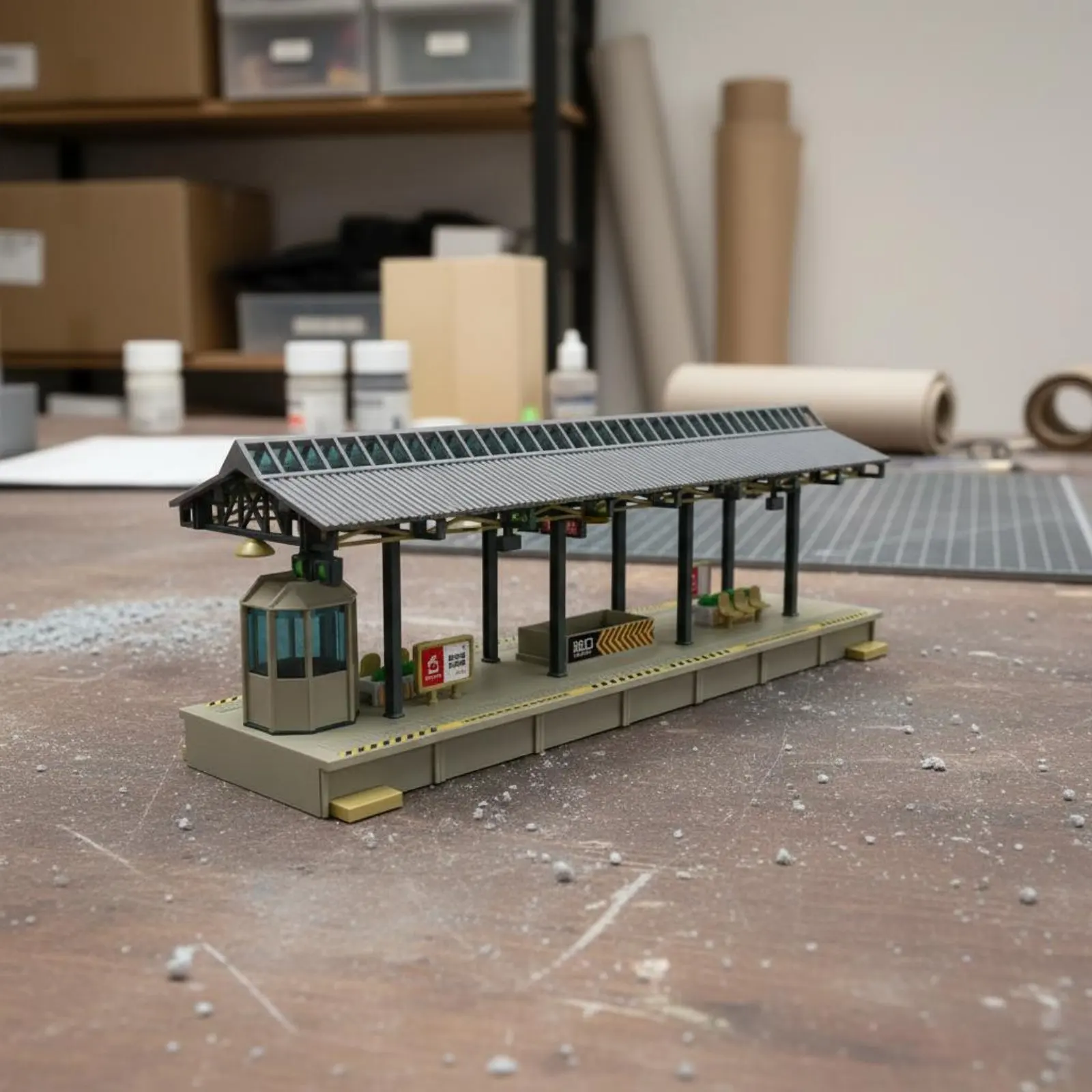 

HO Scale Train Station Stop Easy Assembly HO Scale Station Stop Miniature Train Stop Painted for Collectors