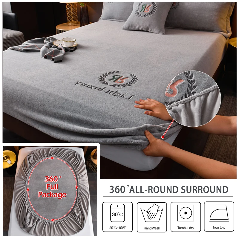 Billiger Verdicken Samt Bett Abdeckung Elastische Bettwäsche Set Matratze Abdeckung Weiche Königin König Einfarbig 90/150/x200 Für Wohnkultur – Detail 2