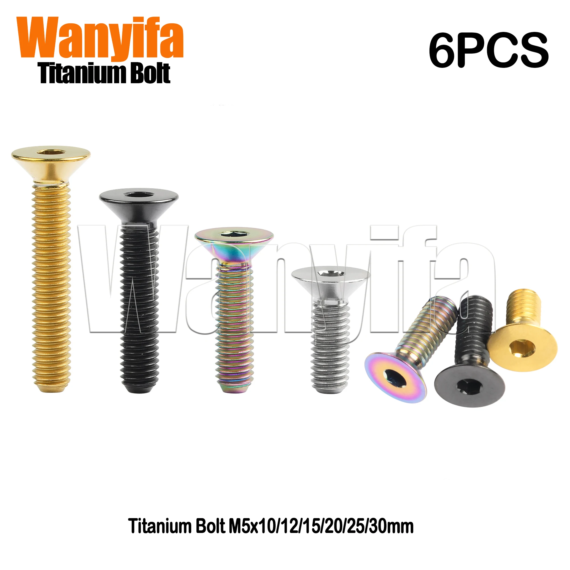 

Wanyifa Titanium Bolt M5x10/12/15/20/25/30mm Hexagon Socket Countersunk Screws for MTB Road Bike Accessories 6Pcs