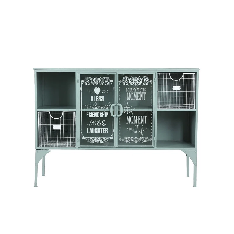 

Living room multi-functional retro wrought iron wall decorative cabinet, balcony garden storage coffee dining side cabinet simpl