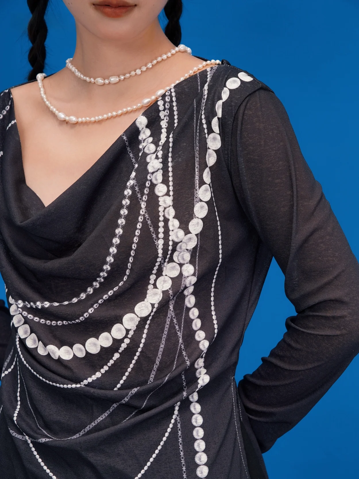 

Slim Fit Long Sve Knitted T-irt Women's Hot Girl Sle Pearls Loose Feelings Bell Collar NOPMOB Ele Ladylike Top