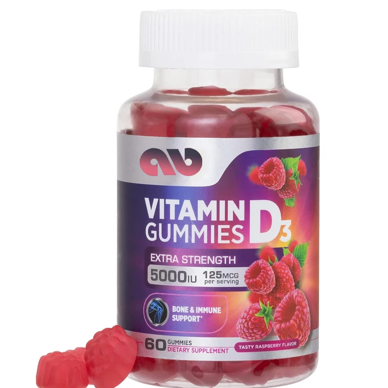 Super Vitamin D3 gummies 5000 IU (125 mcg), used for bone and immune support, tooth and muscle support, non GMO-60 gummies