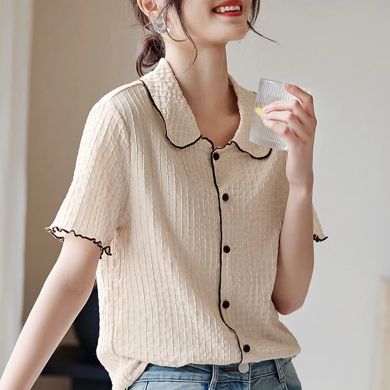 Women Short Sleeve Shirts Summer Clothes 2024 New Chic Korean Popular Style Female Casual Knitted Tops T-shirts High Quality