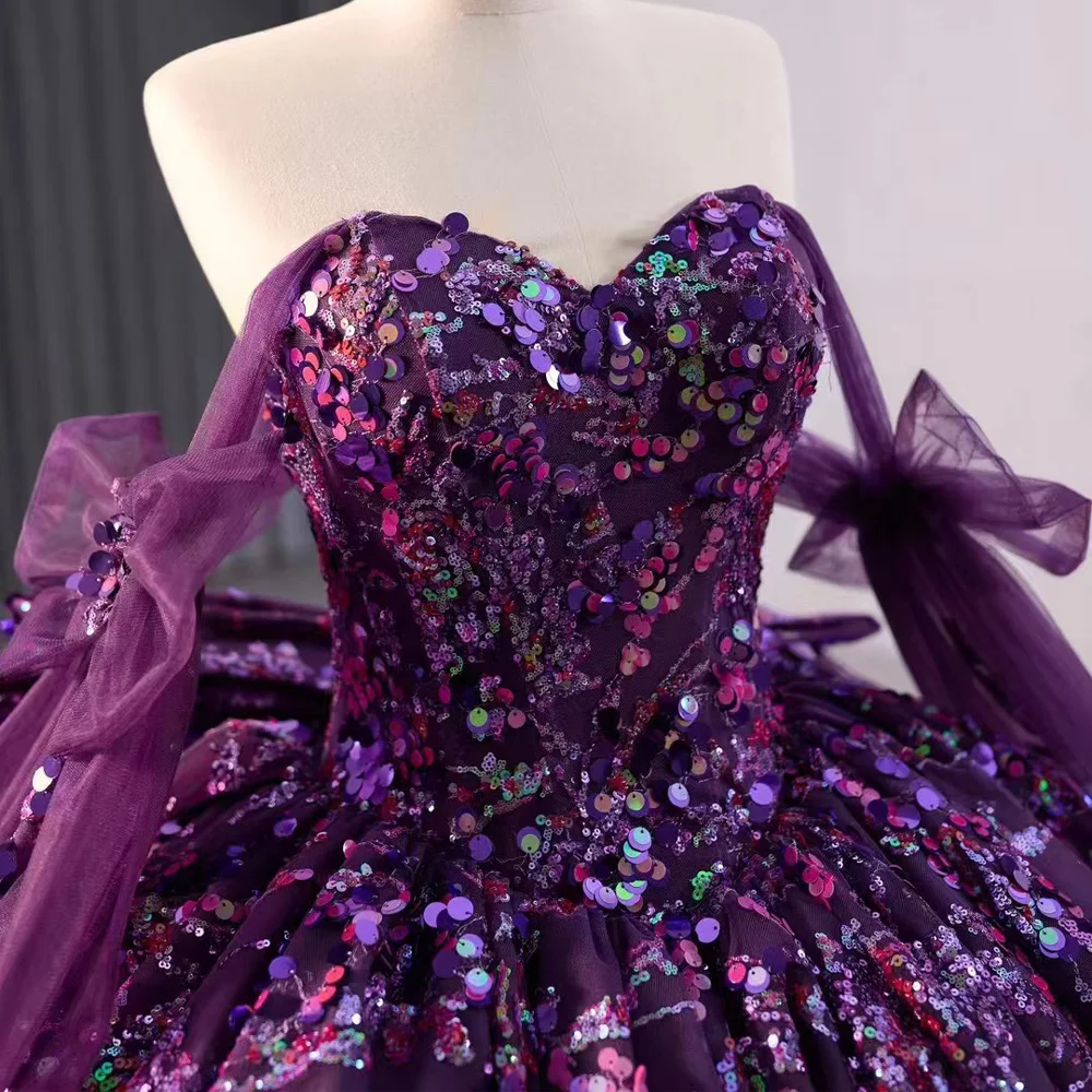Robe Quinceanera chérie avec nœud au dos à lacets paillettes Abiti personnalisables pour filles robe d'occasion spéciale
