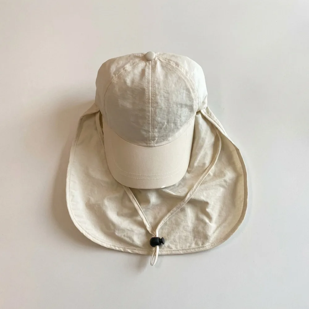 

Quick Drying Baby Summer Sun Hat Solid Color with Shawl Beach Hat Neck Protection Cover Adjustable Kids Baseball Cap
