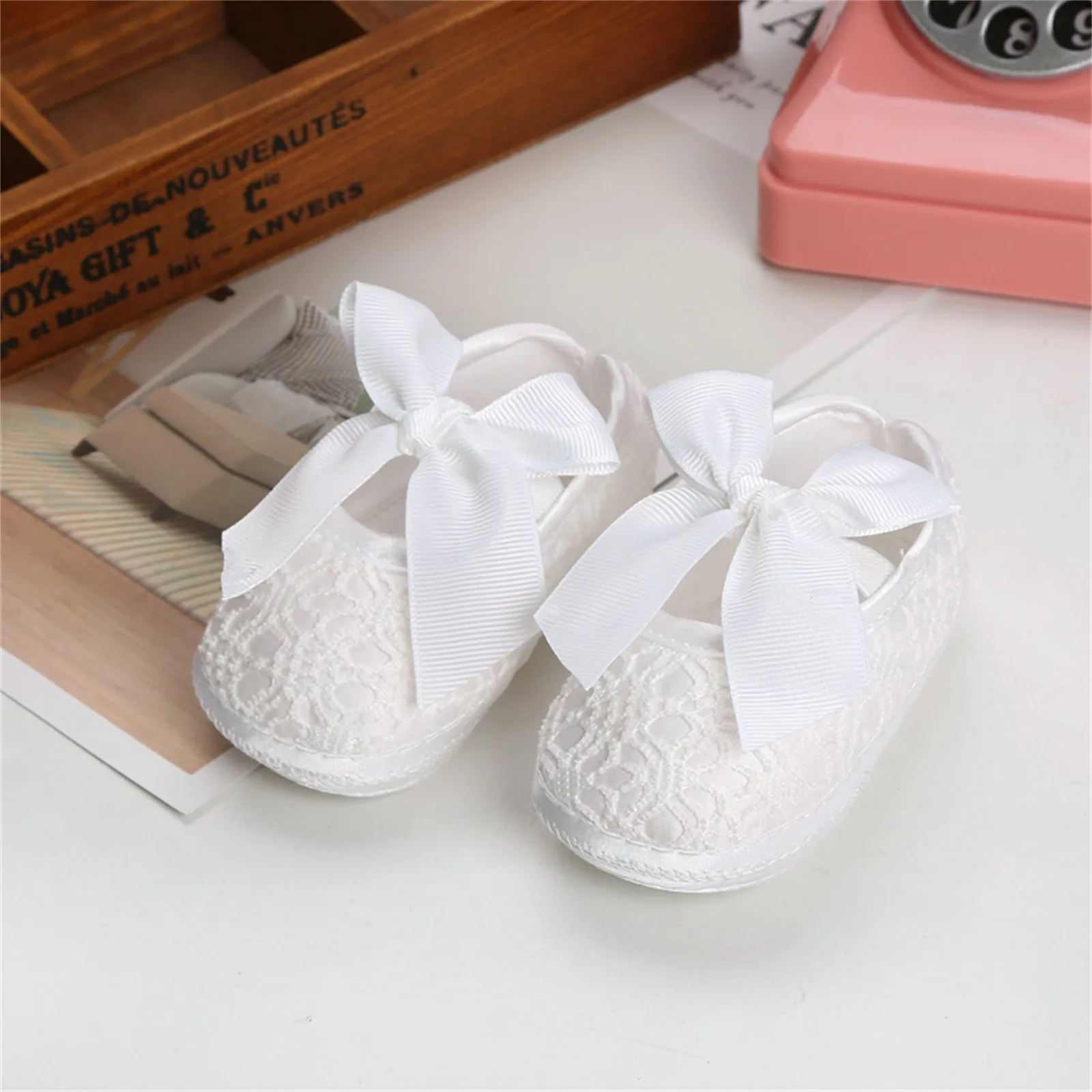 Neonato Prewalker bambini ragazze Baby Party Ballerina scarpe neonato Chiffon bianco fiocco Casual fascia elastica scarpe da passeggio neonato