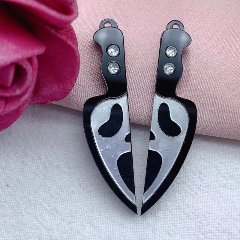 10pcs/pack Goth Halloween Skeleton Knife Arcylic Charms Pendant For DIY Earring Keychain Jewelry Making