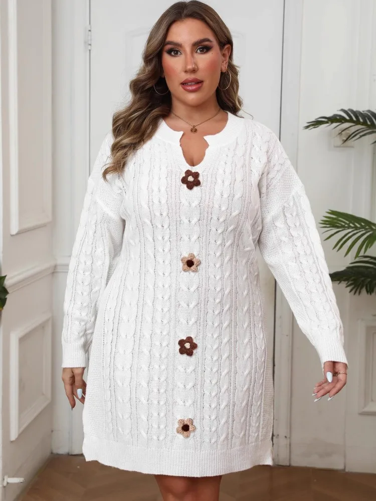 

L-3XL Одежда больших размеров Платья Женские халаты Осень-зима Трикотажное платье с длинным рукавом в уличном стиле Повседневное платье большого размера 3XL